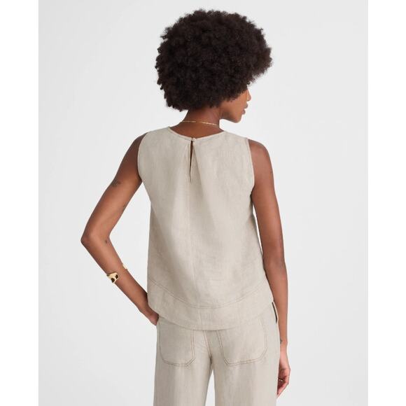 Madewell Linen Pleated Shell Top WMNS M Creamy Gray Wide Swing Hem Keyhole Back - Picture 2 of 8